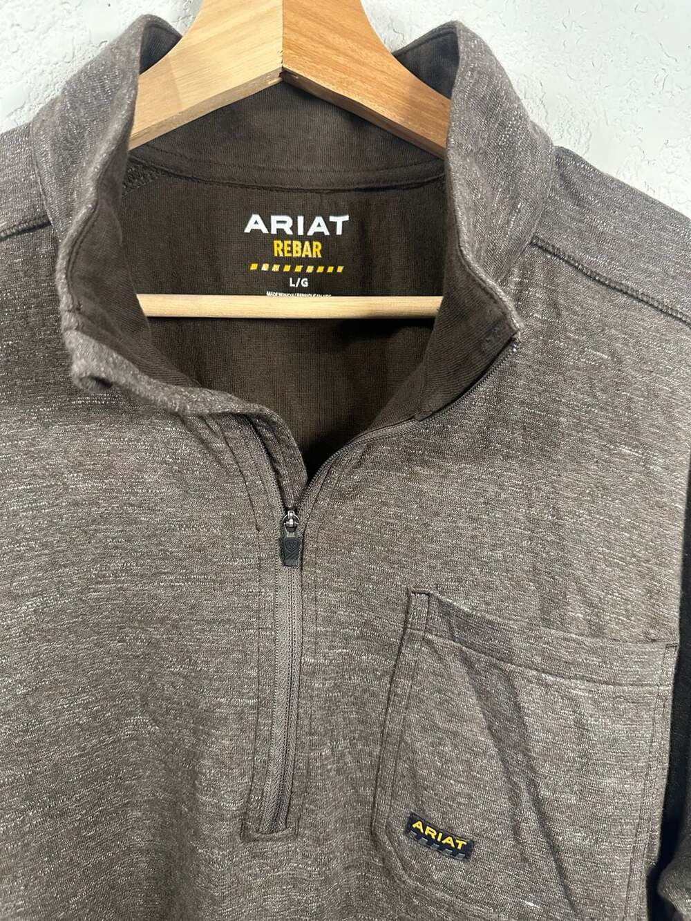 Ariat Rebar 1/4 Zip Pullover Sweatshirt Mens Size Large Brown Pocket